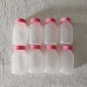 Lot of 8 Breast Milk 5oz/150mL Storage Bottles with Pink Caps Plastic